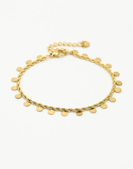 Gedraaide armband muntjes goudkleurig