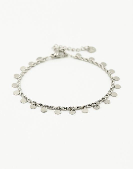 Gedraaide armband muntjes zilverkleurig