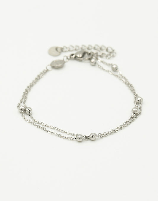 Armband dubbel bolletjes zilverkleurig