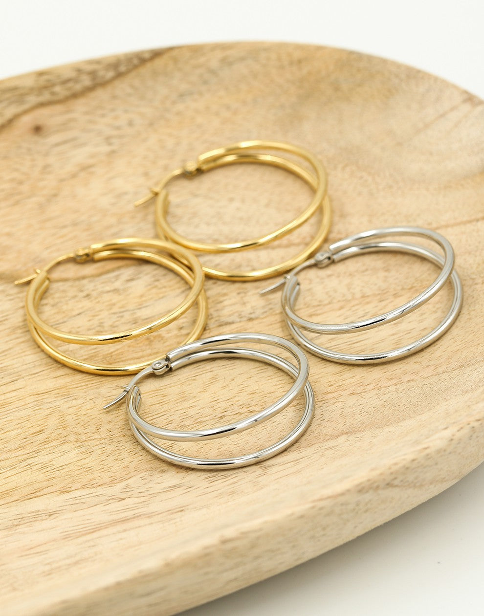 Oorringen hoops dubbel goudkleurig 30mm