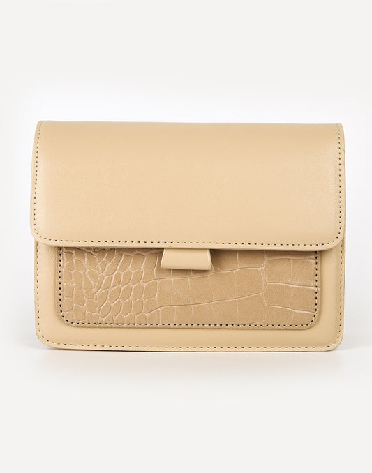 schoudertas beige met gestreepte band