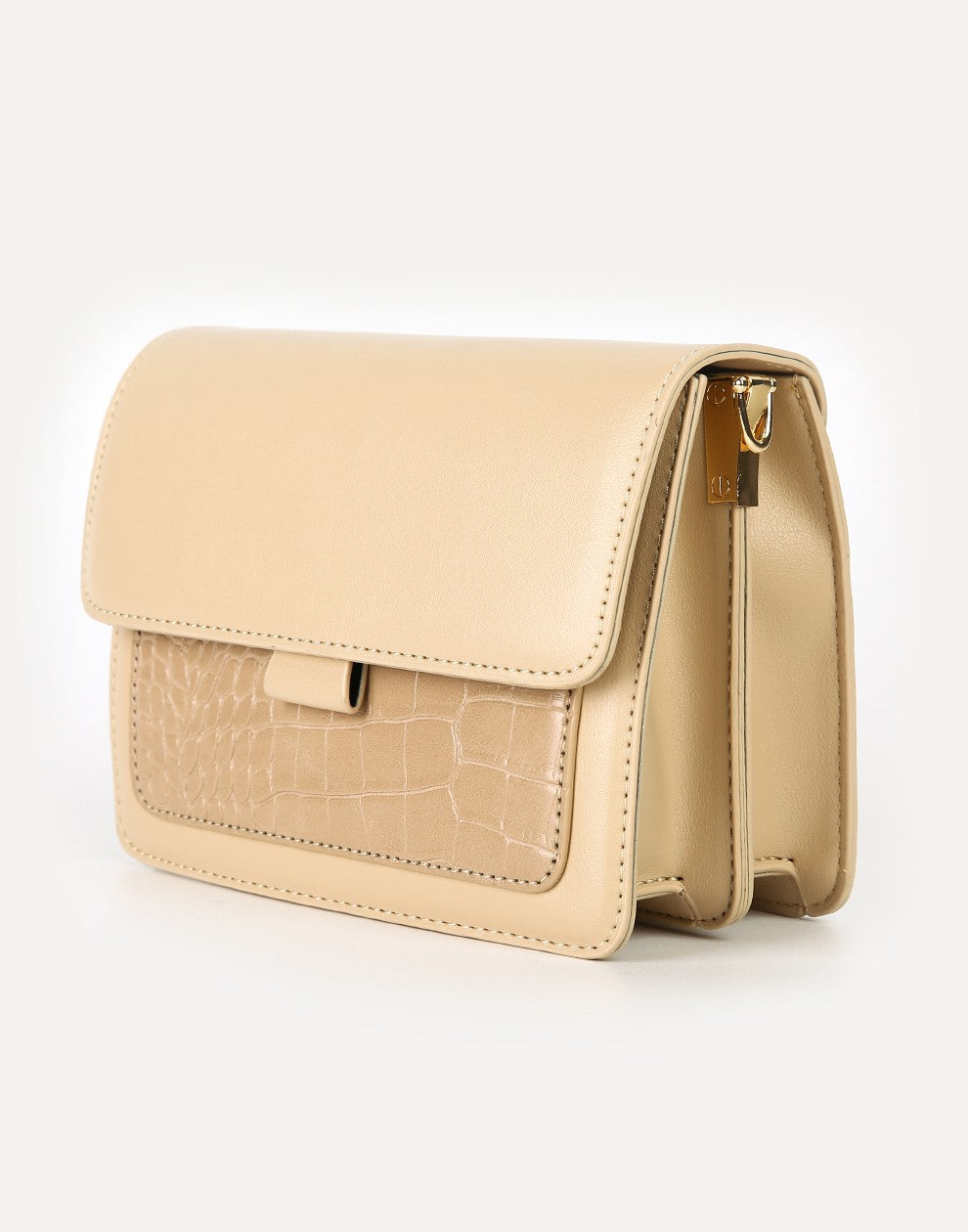schoudertas beige met gestreepte band
