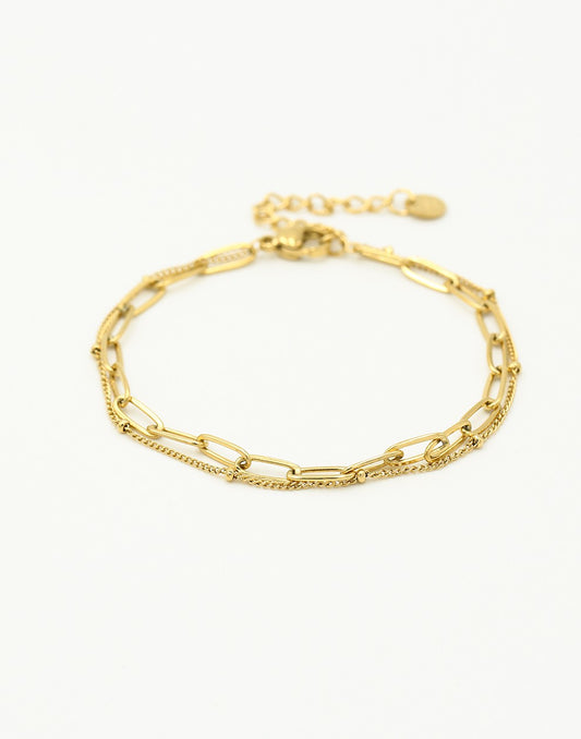 Dubbele armband paperclip schakel goudkleurig