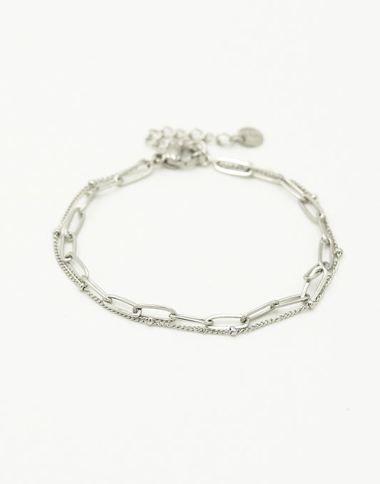 Dubbele armband paperclip schakel zilverkleurig