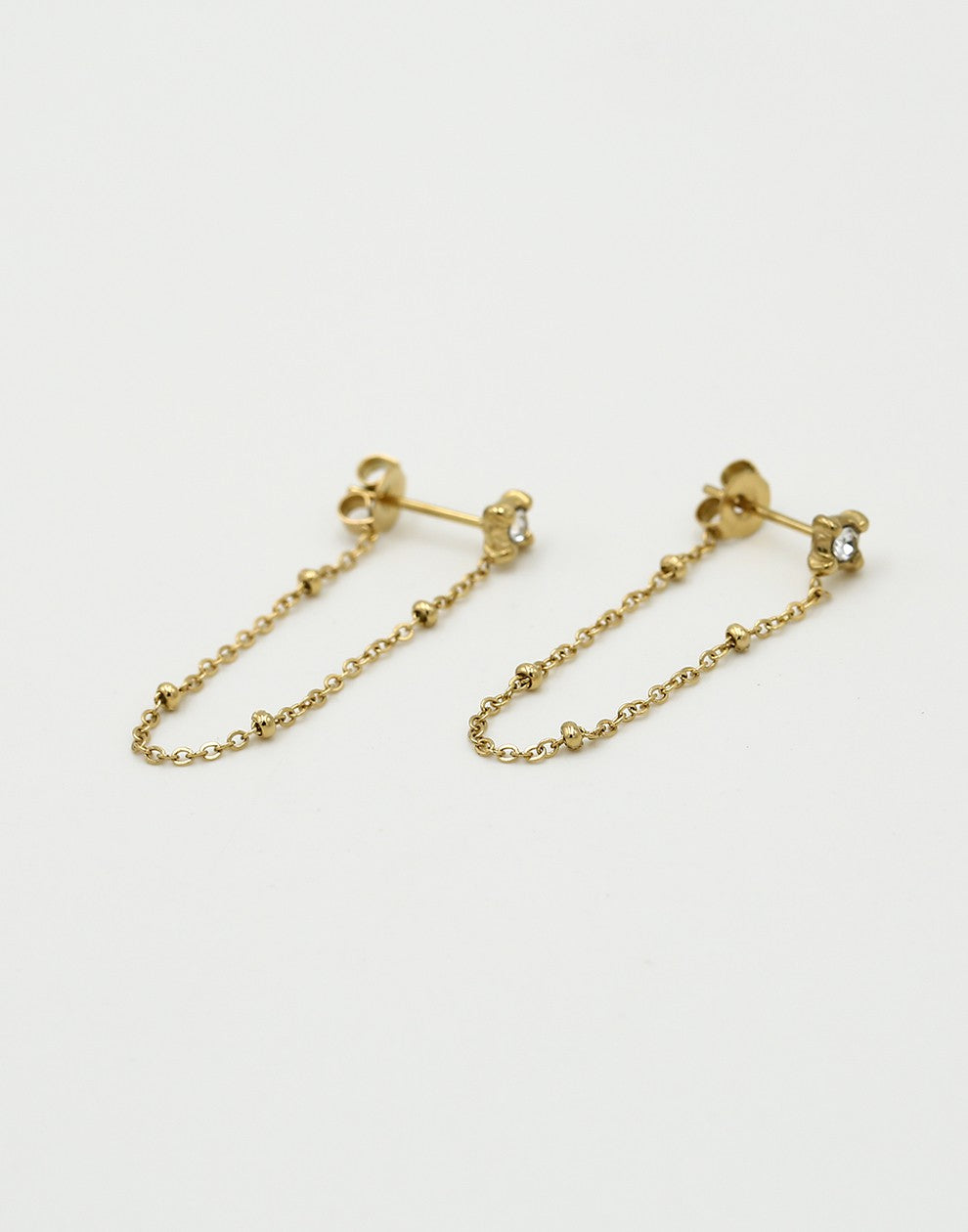 oorbellen steentje met ketting goudkleurig
