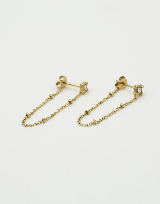 oorbellen steentje met ketting goudkleurig