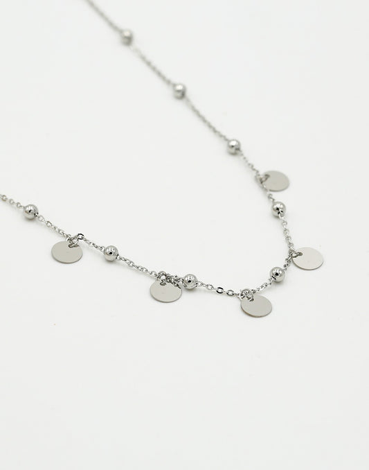 Bolletjes ketting met muntjes zilverkleurig
