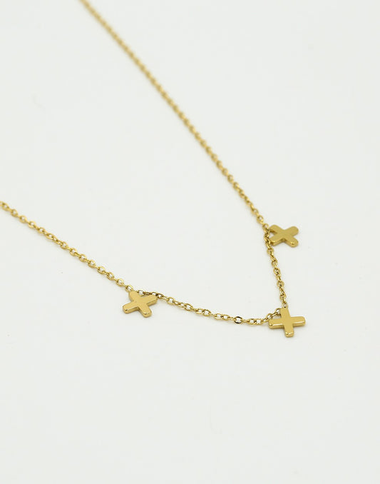 Ketting drie kruisjes goudkleurig