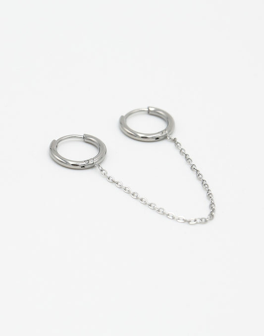 zilverkleurigen oorringen dubbel met chain
