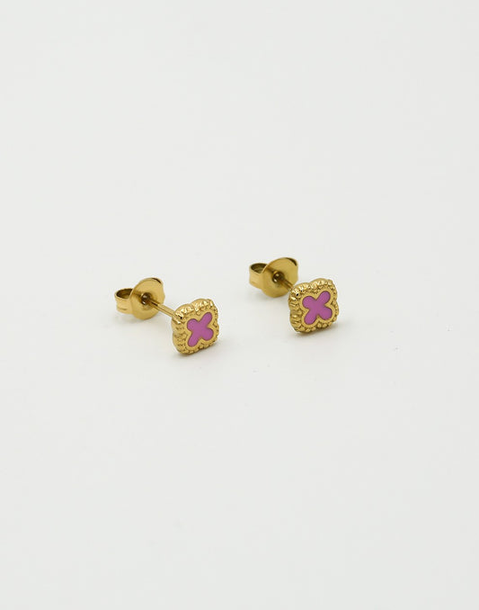 Studs klavers roze goudkleurig