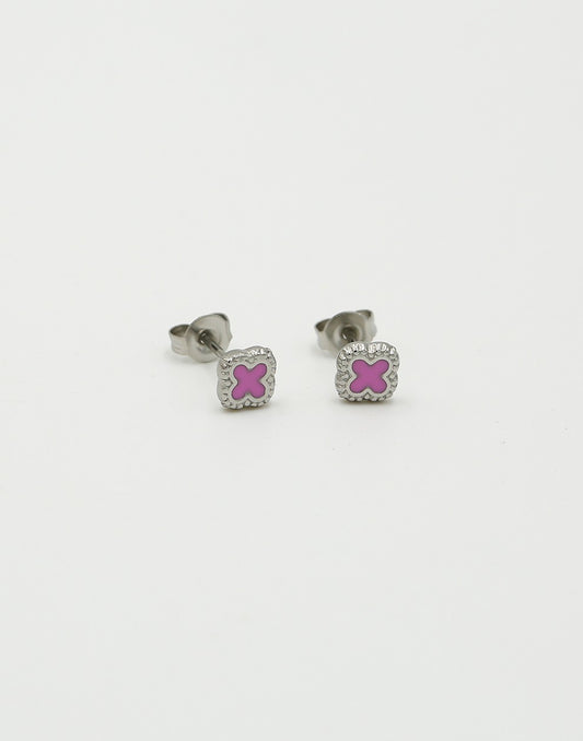 Studs klavers roze zilverkleurig