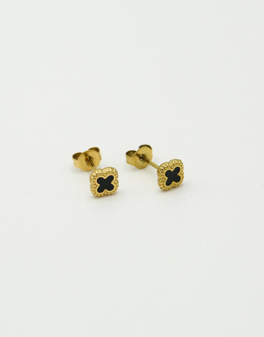 Studs klavers zwart goudkleurig