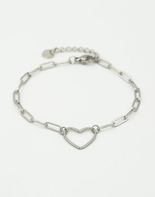 Schakelarmband met hart zilverkleurig
