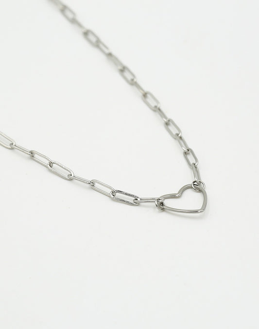 Schakelketting open hart zilverkleurig
