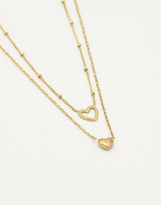 Dubbele ketting met hartjes goudkleurig