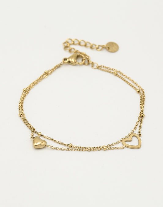 Dubbel armbandje met hartjes goudkleurig