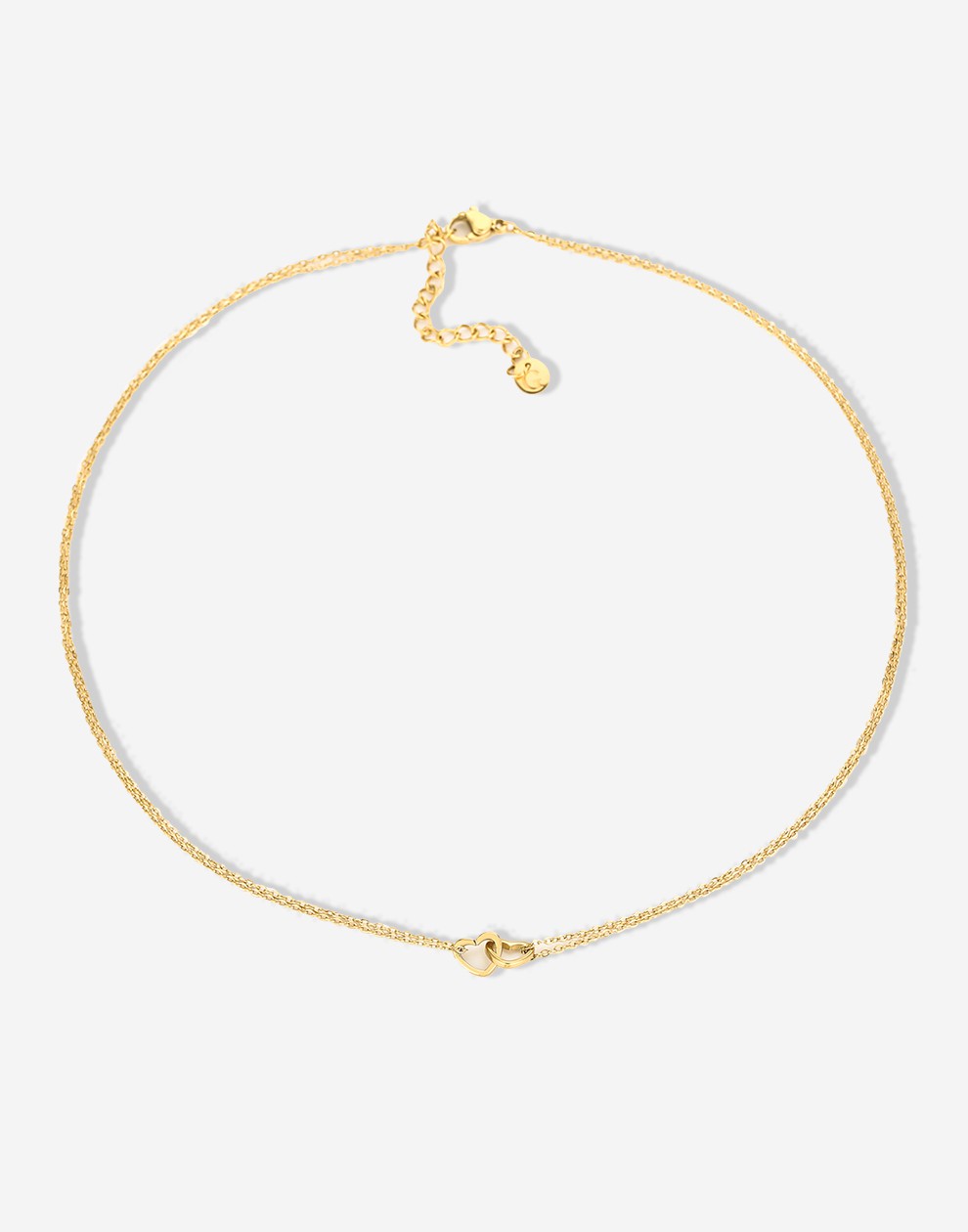 Fijne ketting dubbele hartjes goudkleurig