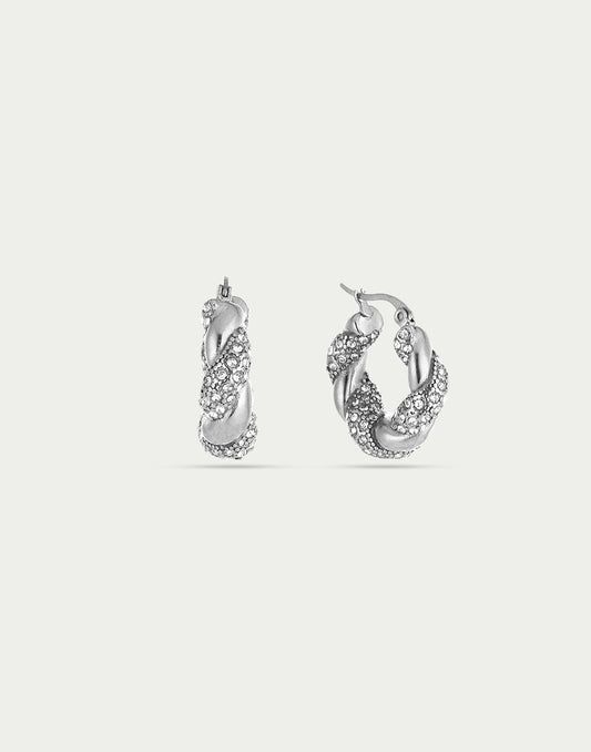 Oorringen gedraaide hoops strass zilverkleurig