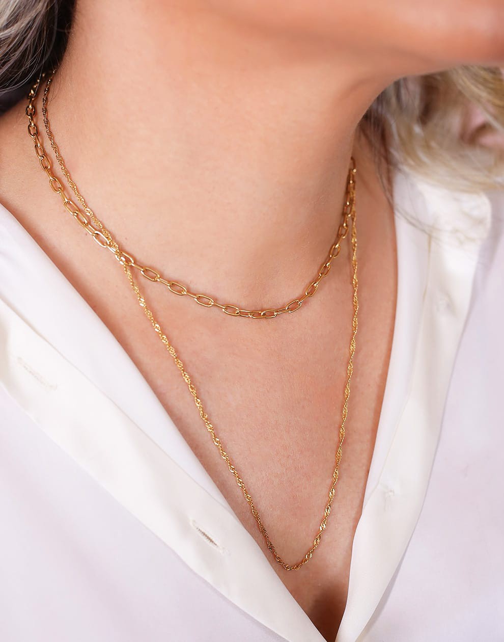 Fijn gedraaide schakelketting 55cm lang goudkleurig