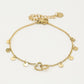 Armband dubbele hartjes met muntjes in goudkleurig