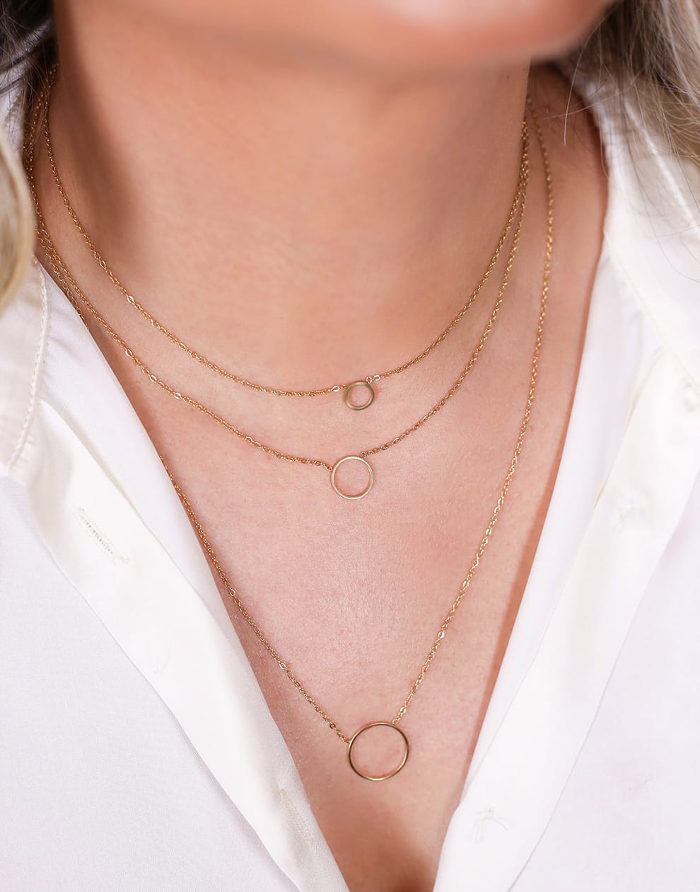 Lange ketting met open rondje 15mm goudkleurig
