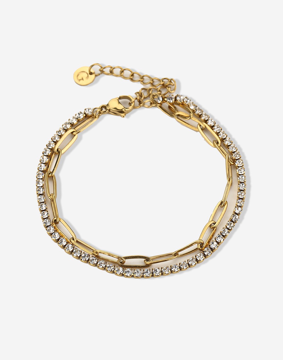 Armband tennis met paperclip schakel goudkleurig