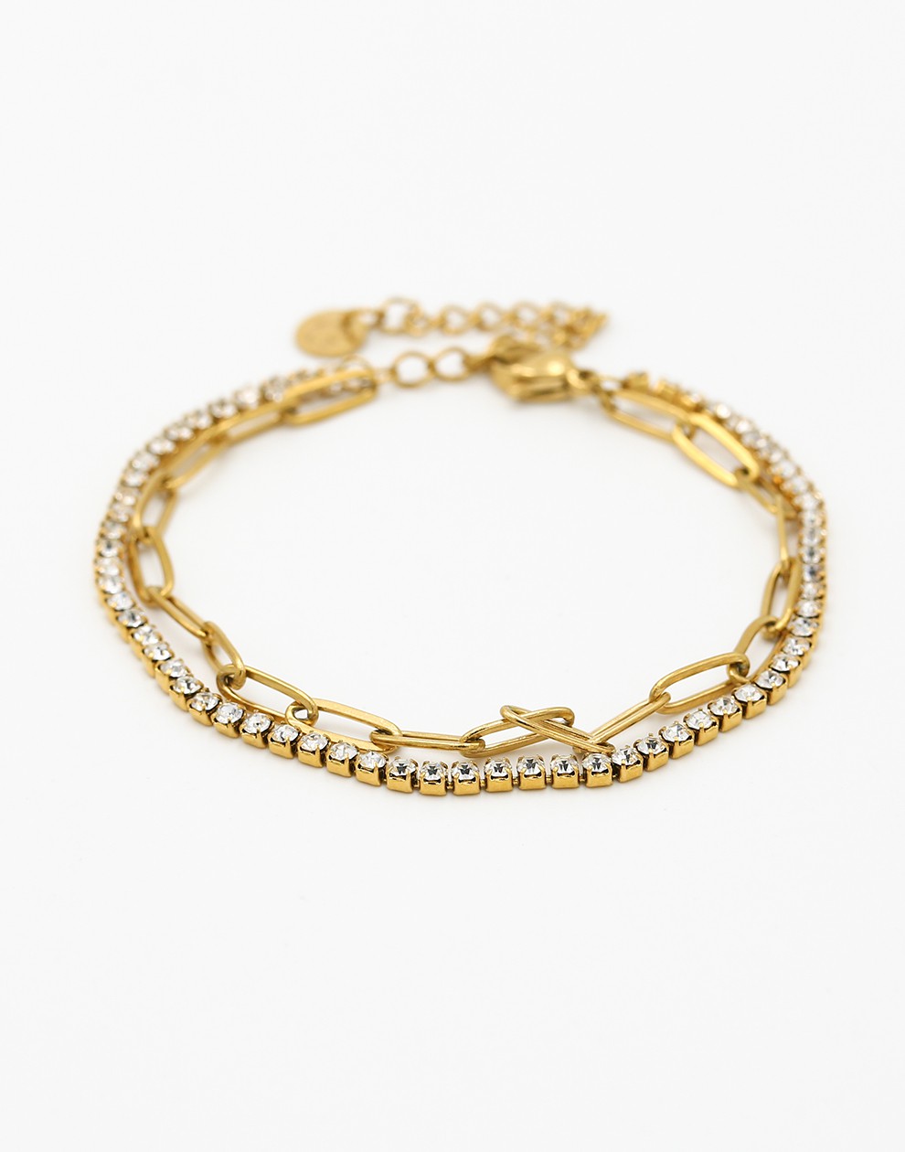 Armband tennis met paperclip schakel goudkleurig