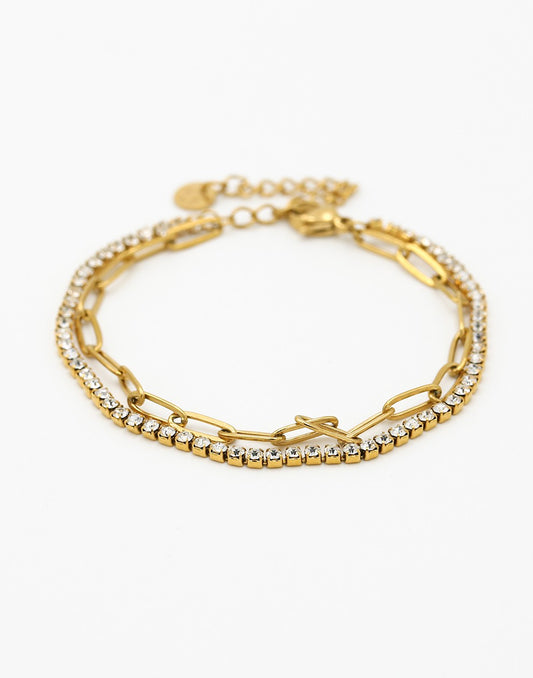 Armband tennis met paperclip schakel goudkleurig