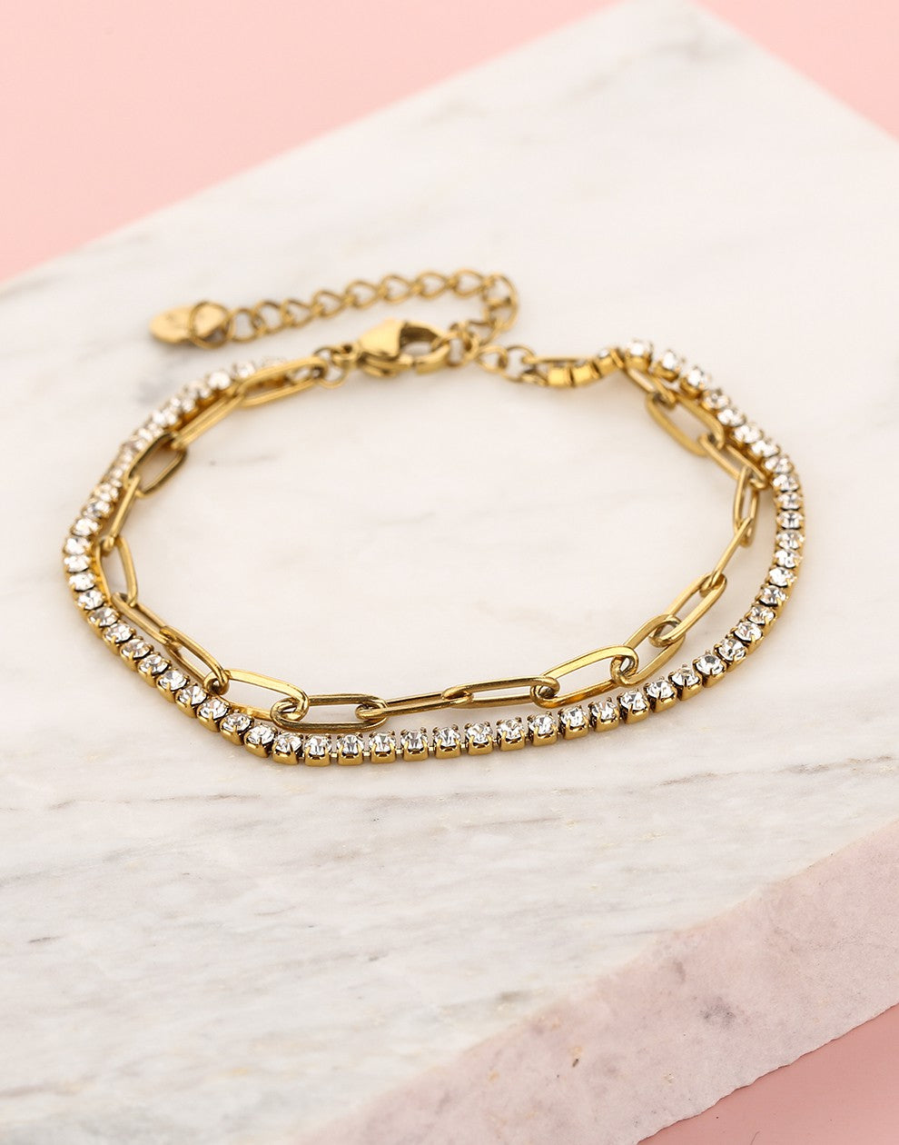 Armband tennis met paperclip schakel goudkleurig