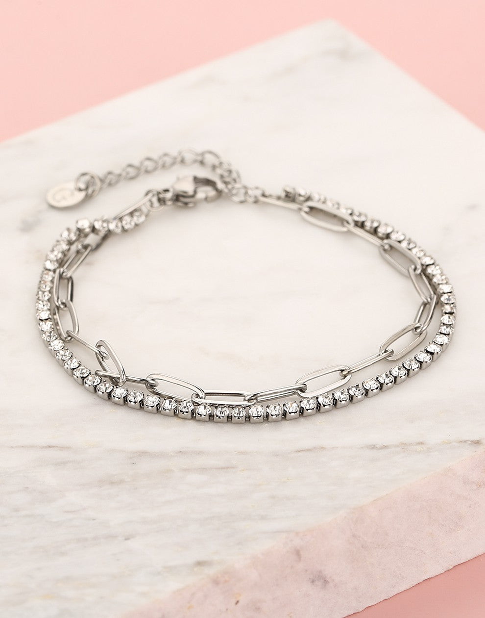 Armband tennis met paperclip schakel zilverkleurig