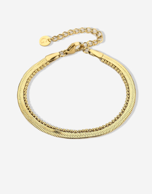 Armband dubbel snake en bolletjes goudkleurig