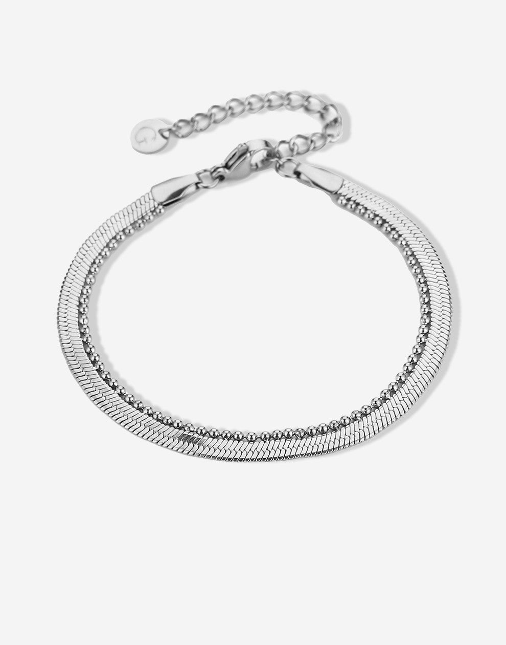 Armband dubbel snake en bolletjes zilverkleurig