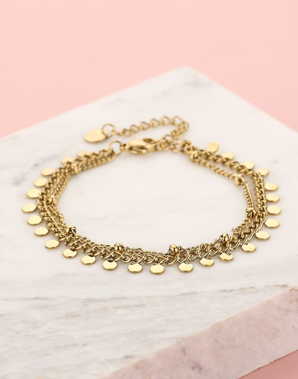 Armband muntjes en bolletjes chain goudkleurig