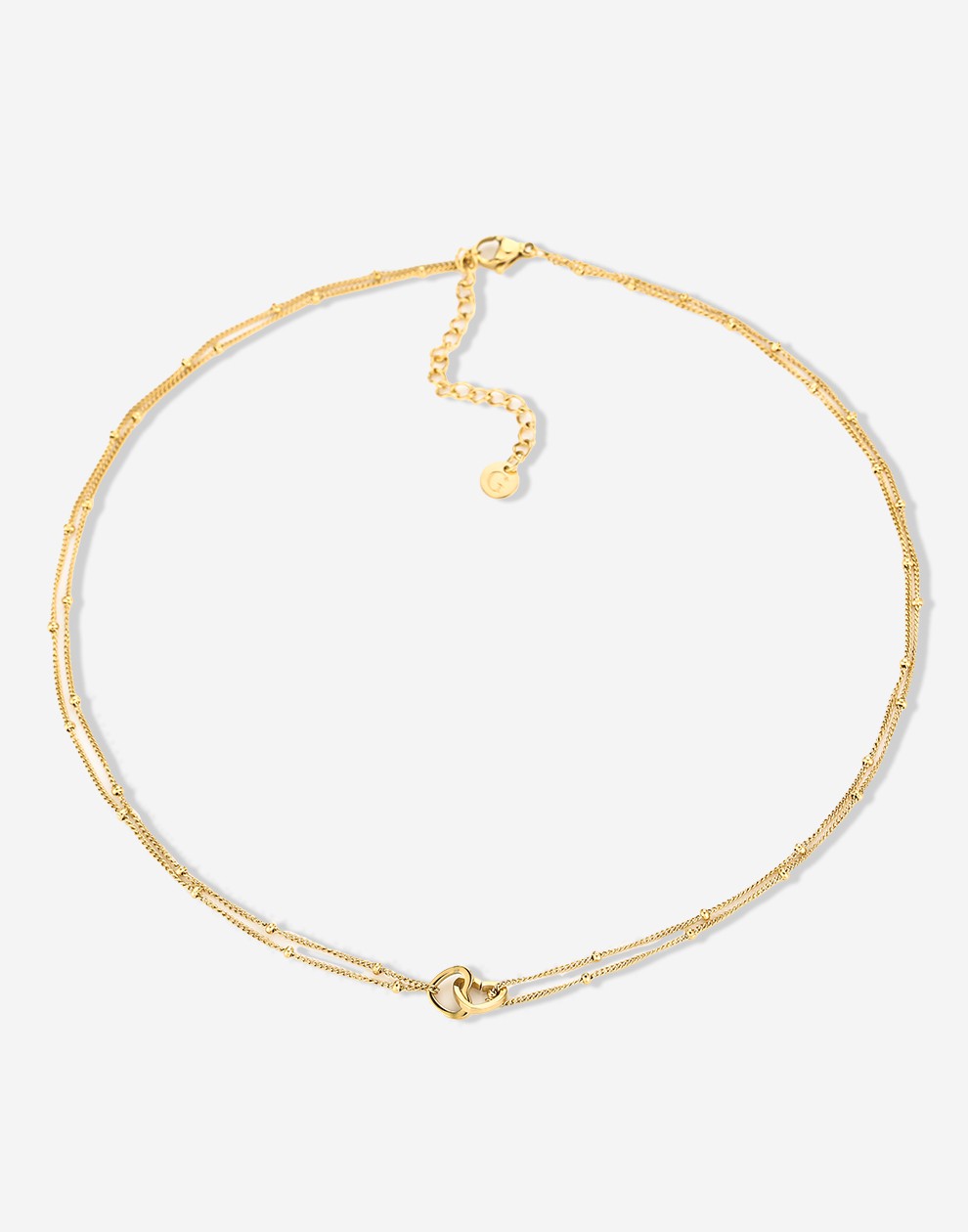 ketting bolletjes met dubbele hartjes goudkleurig