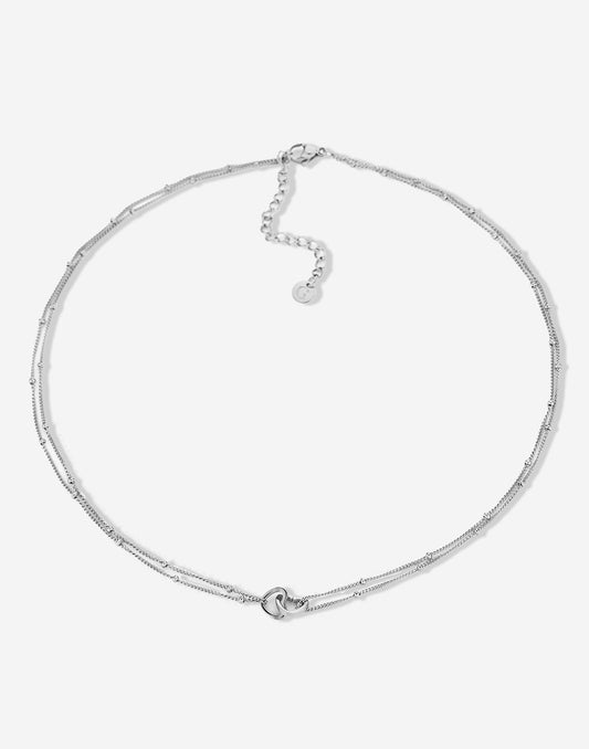 ketting bolletjes met dubbele hartjes zilverkleurig