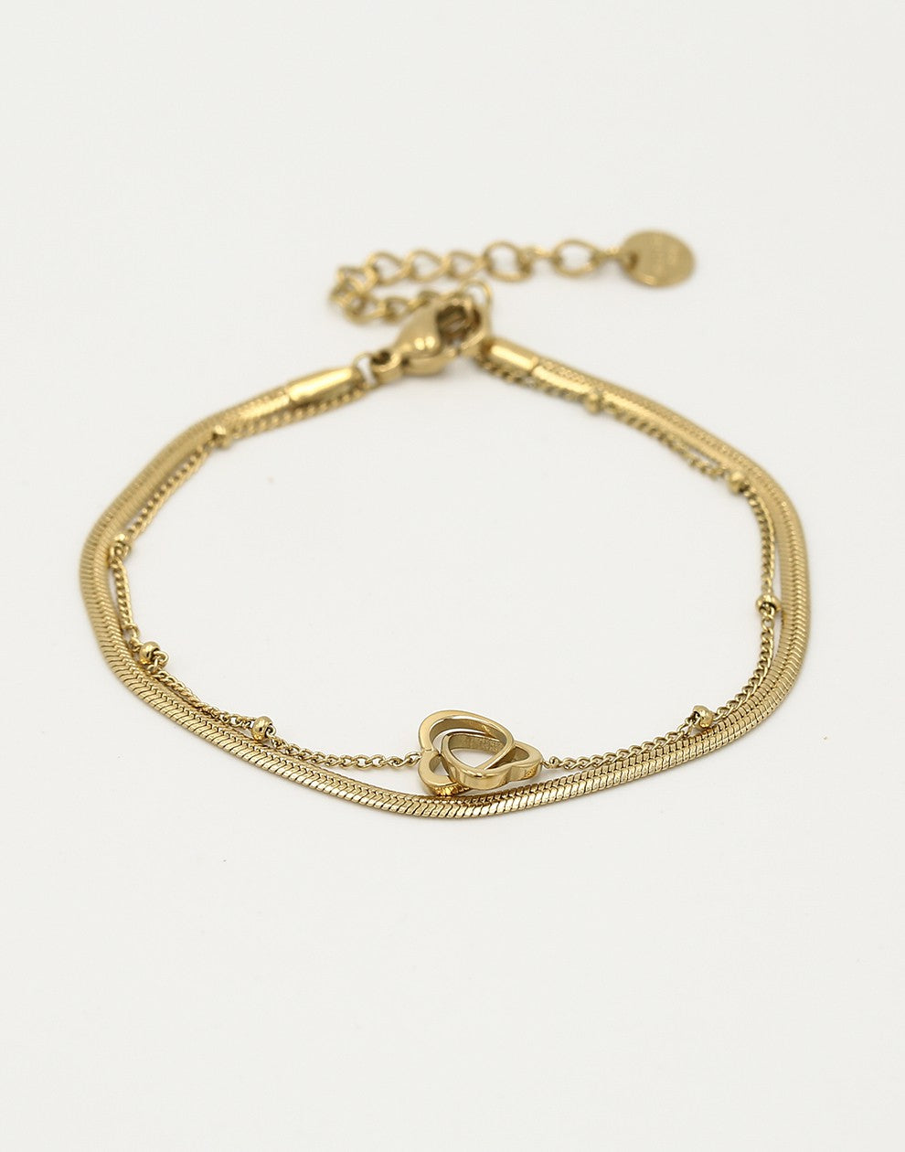Dubbelle armband snake chain en hartjes goudkleurig