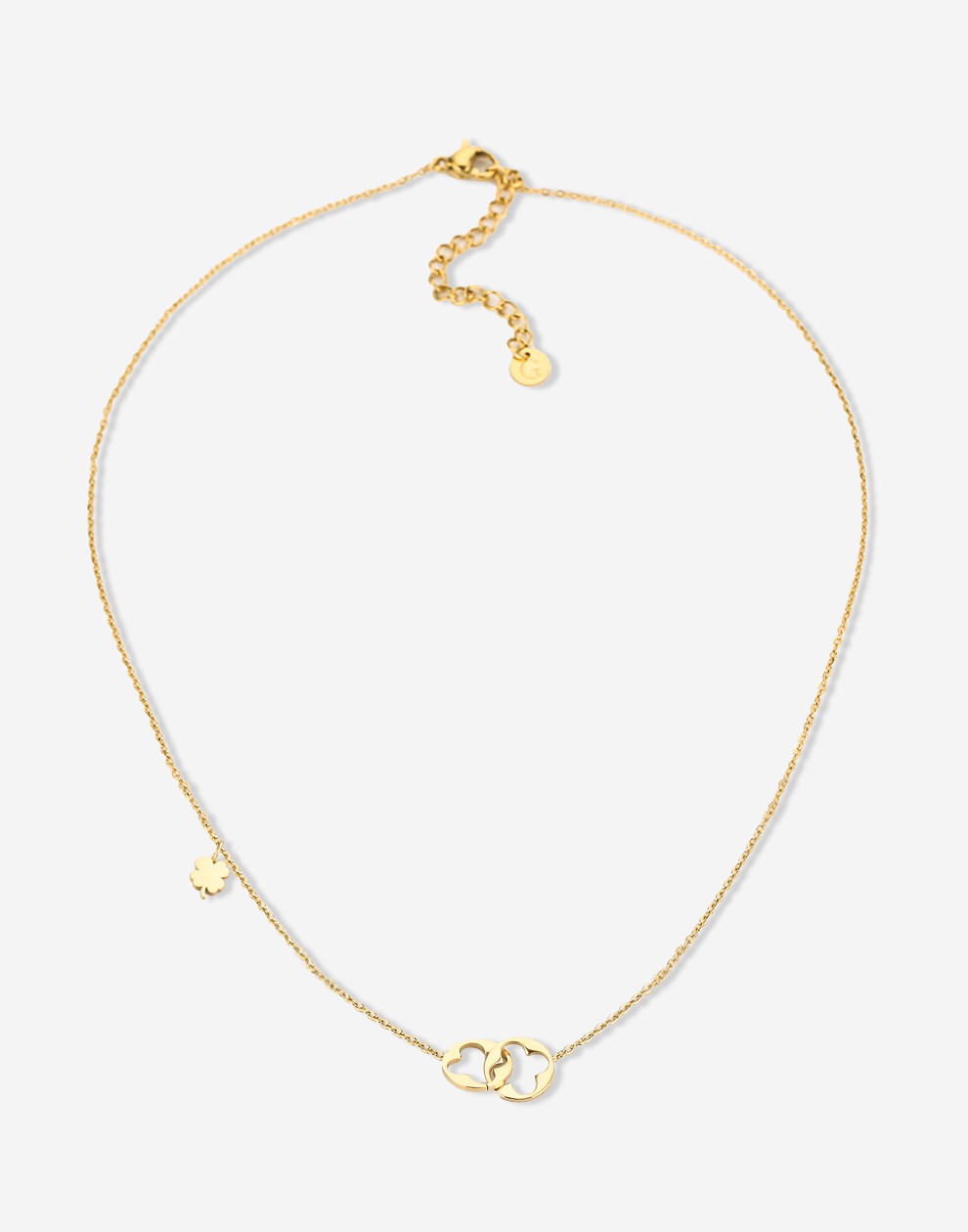 Ketting dubbele klavertjes connected goudkleurig