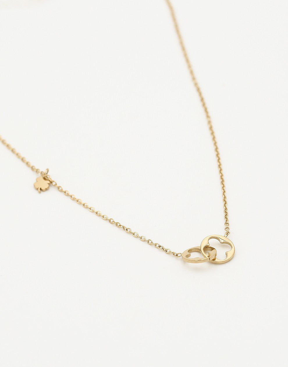 Ketting dubbele klavertjes connected goudkleurig