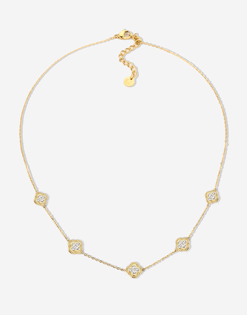 Ketting klavers met steentjes goudkleurig