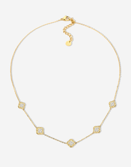 Ketting klavers met steentjes goudkleurig