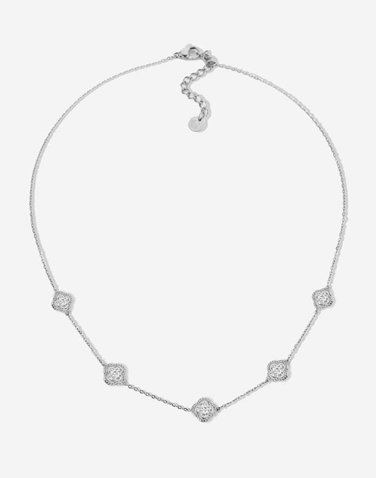Ketting klavers met steentjes zilverkleurig