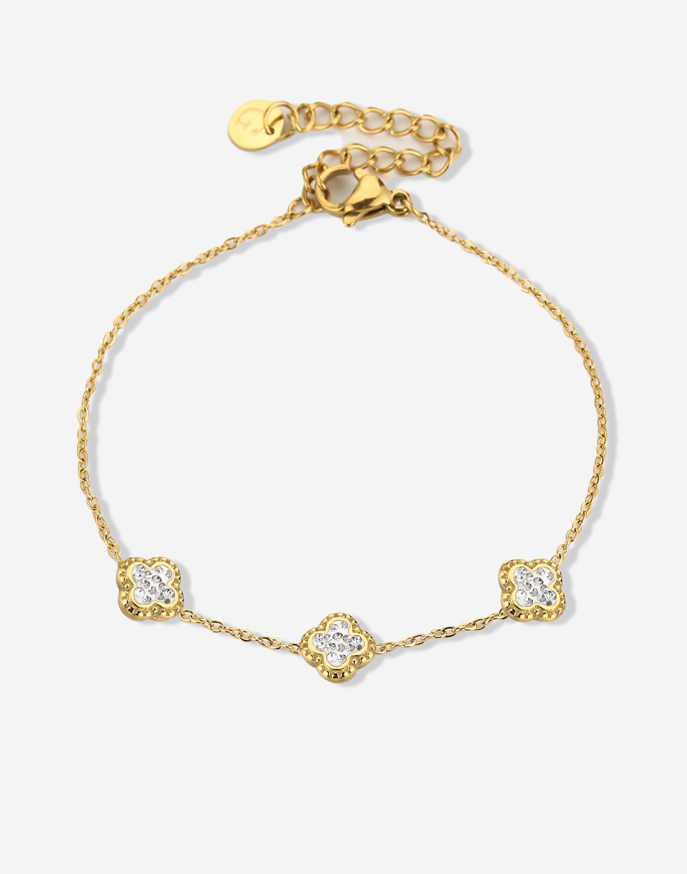 Armband klavers met steentjes goudkleurig
