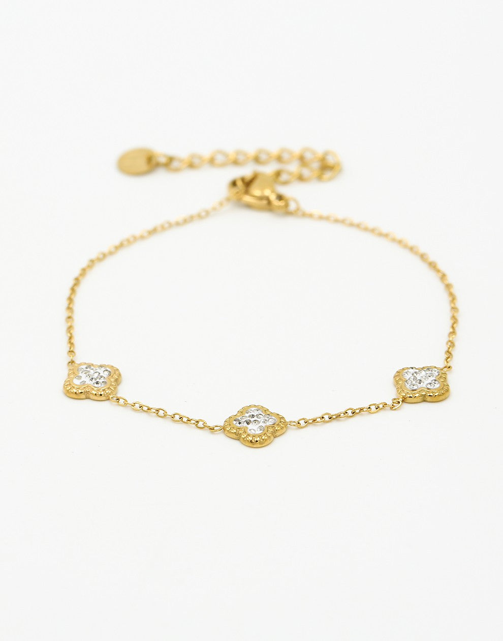 Armband klavers met steentjes goudkleurig