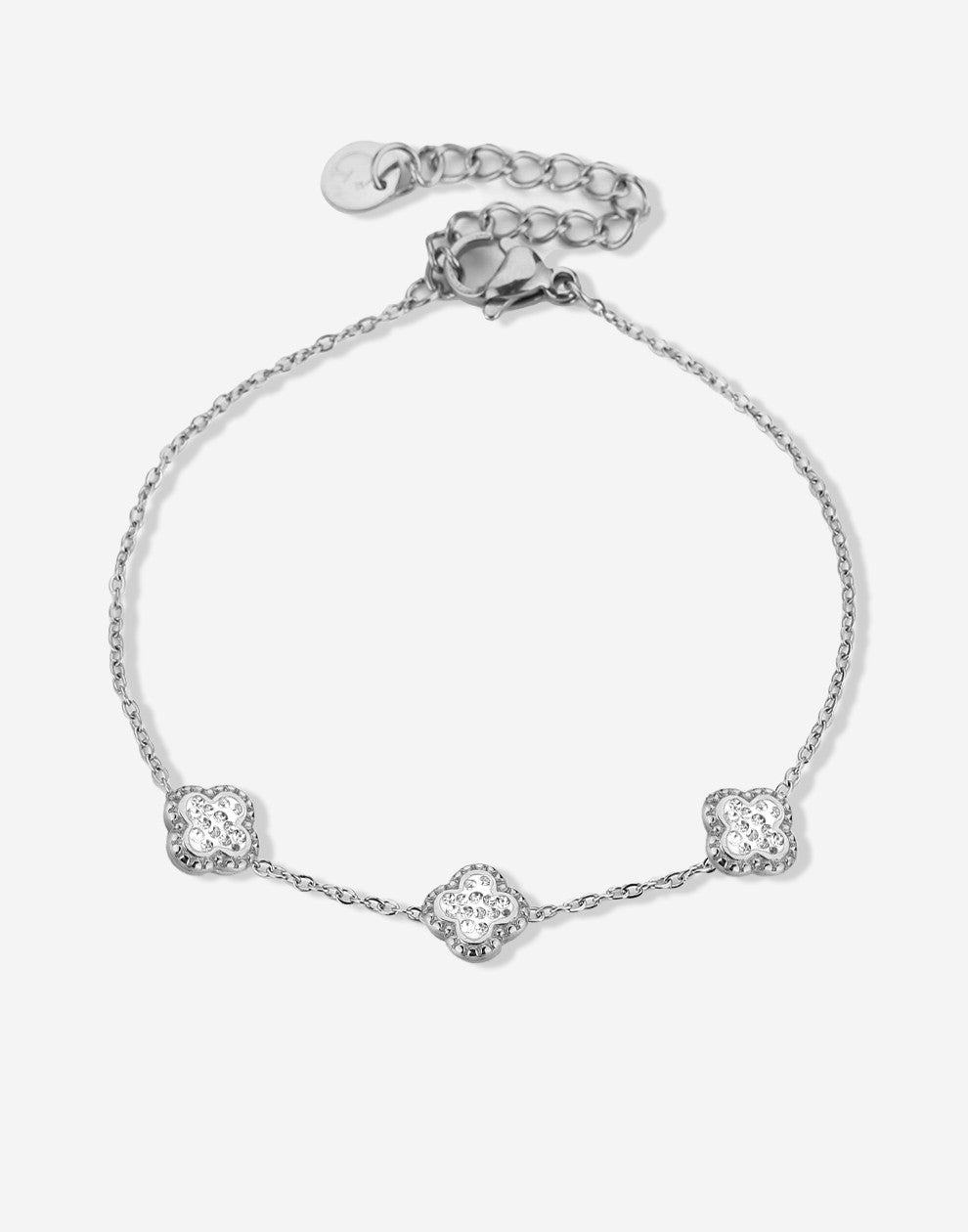 Armband klavers met steentjes zilverkleurig