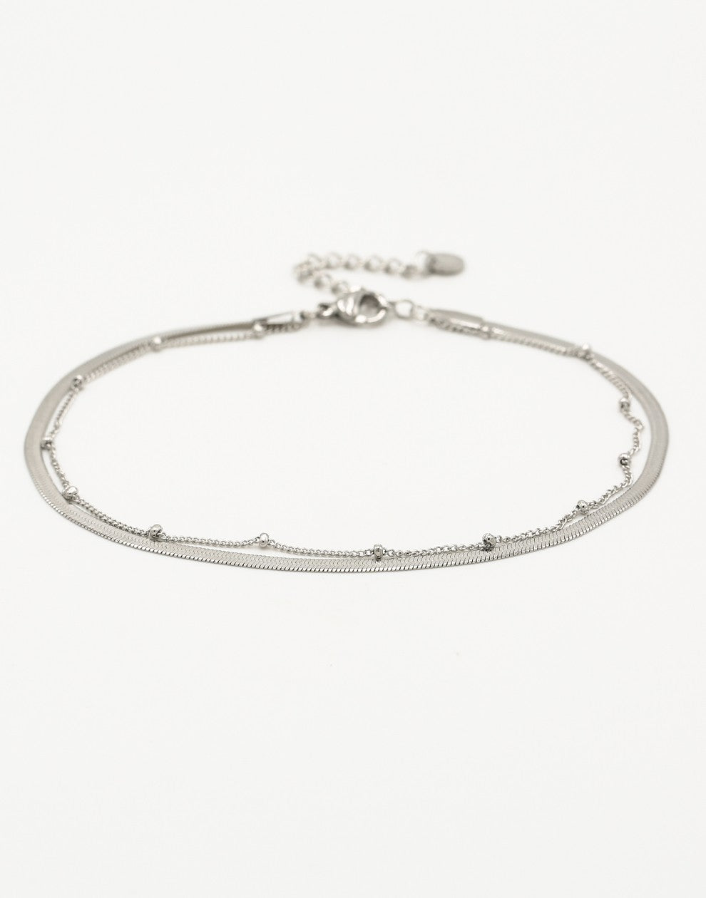 Silver-colored double ankle bracelet