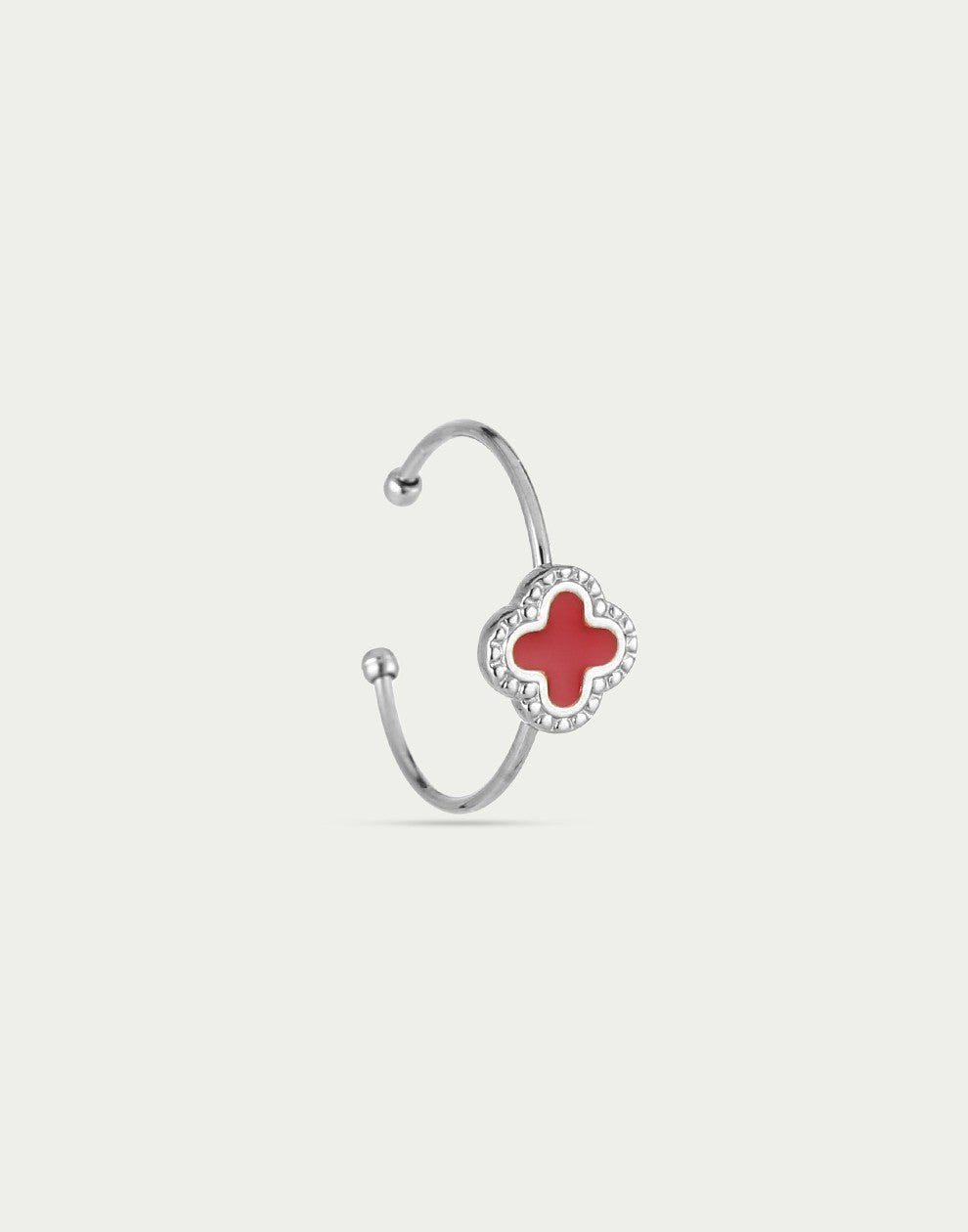 Ring klaver rood zilverkleurig