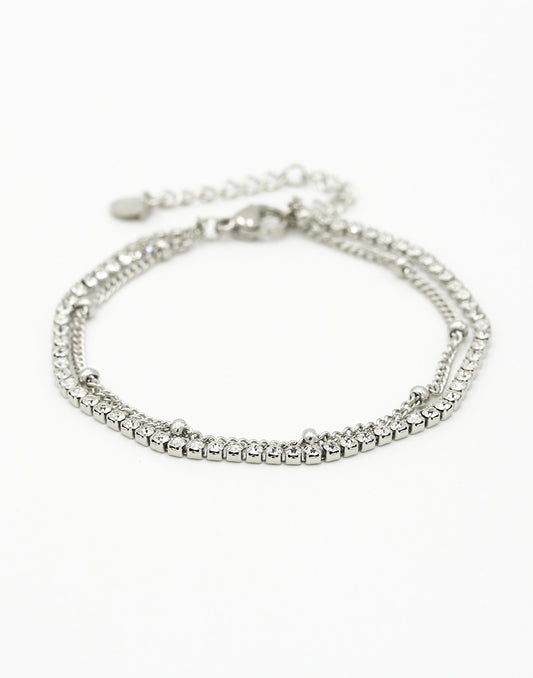 Tennis bracelet with silver-colored ball chain