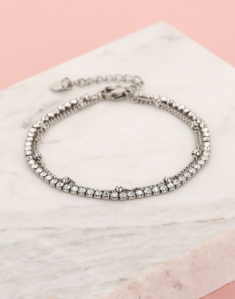 Armband tennis met bolltetjes chain zilverkleurig
