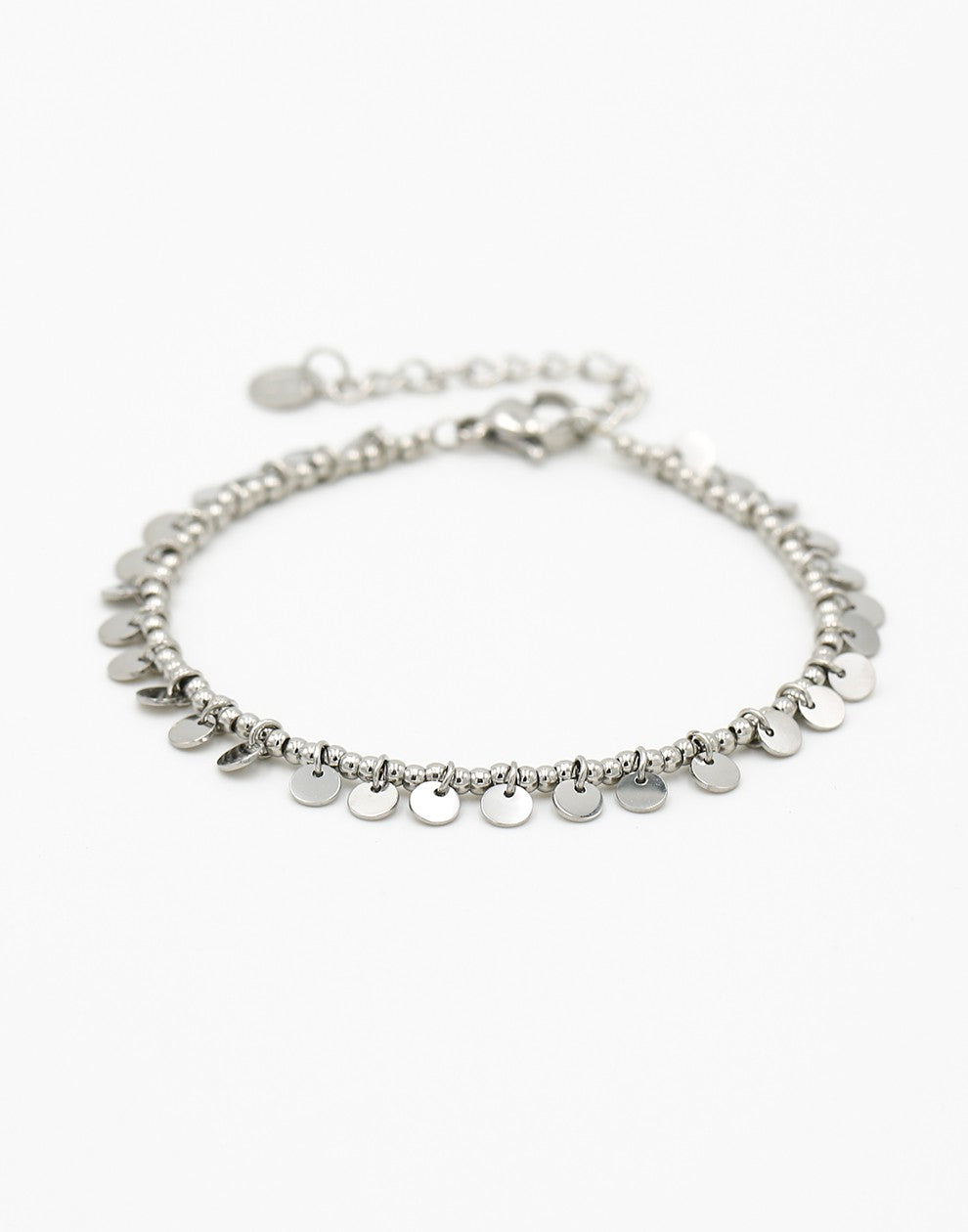 Armband bolletjes muntjes zilverkleurig