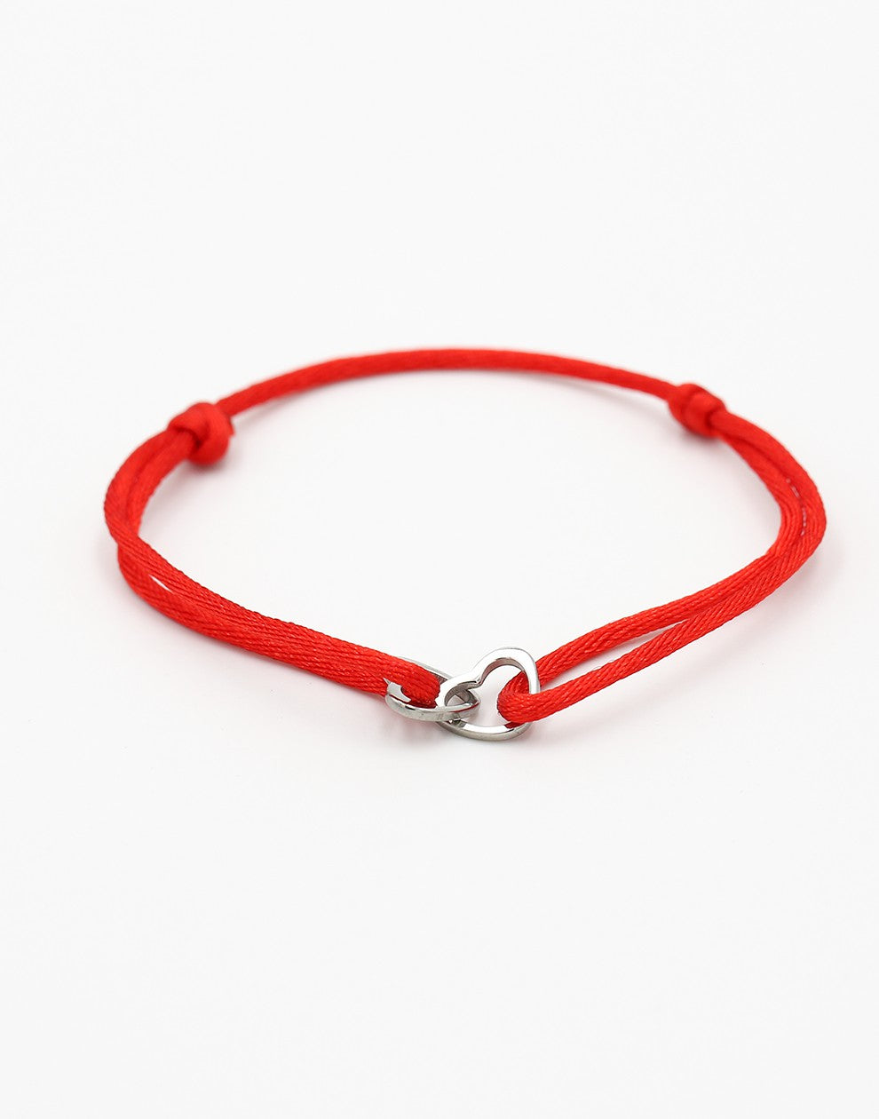 armband dubbele hartjes rood zilverkleurig
